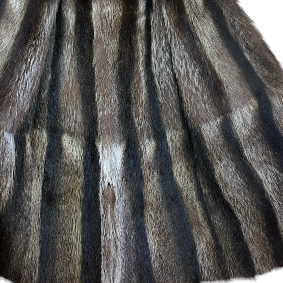 Revillon Saks 5th Avenue Brown Leather Lined By Racoon Fur Full Length Coat M-L - Picture 8 of 13